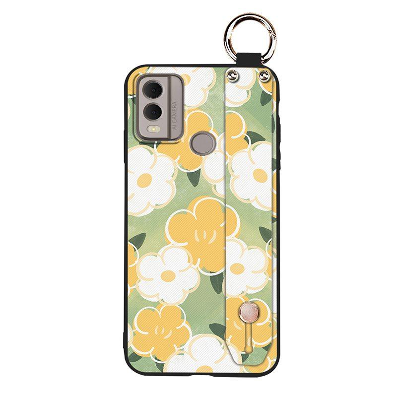 Soft Case Flower Phone Case For Nokia C22 Wristband Durable Ring Waterproof Lanyard Oil Painting Back Cover Silicone