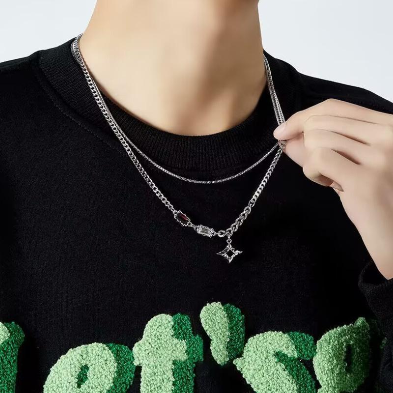 Mangxing double-layer necklace men s trendy sweater chain light luxury niche design hip-hop style couple boys and women