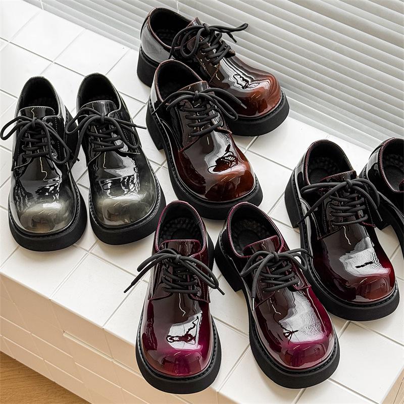 Mickey casual leather shoes big head thick sole inner heightening personality 9522 discoloration gray, brown, red, purple-J