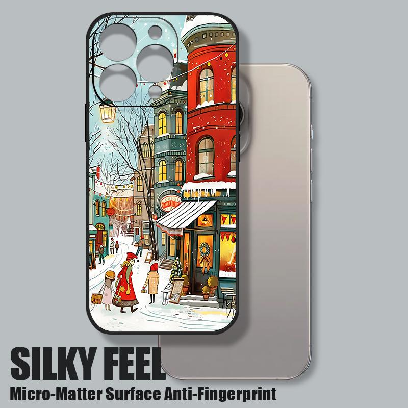 Niedliche urbane Schneemuster TPU Weiche Silikonhülle für iPhone 17 Pro Max 16E 16 15 14 13 Pro Max 12 Pro 11 Stoßfest mit Umhängeband Handyhülle Fundas