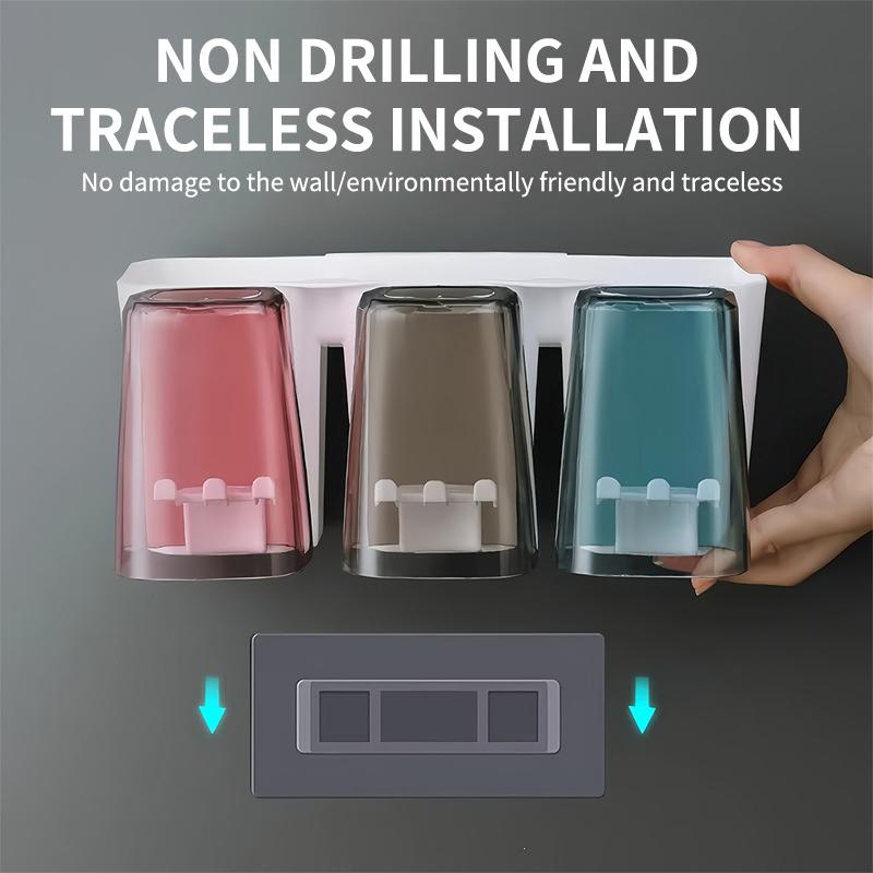 Multifunctional Toothbrush Holder And Mug Holder Wall Mounted Perforation-free Bathroom Shelf Mouthwash Cup Toothbrush Holder