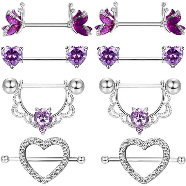 Rosa Herz Brustwarzenpiercing Stange Set Glänzende Kristall Brustwarzenringe Großpackung Für Frauen Blume Brustwarzen Schmuck Packung Piercing Teton Mengen
