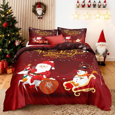 3pcs/set Christmas Reindeer Snowman Bedding Set Includes 1 Duvet Cover And 2 Pillowcases Soft And Skin-Friendly