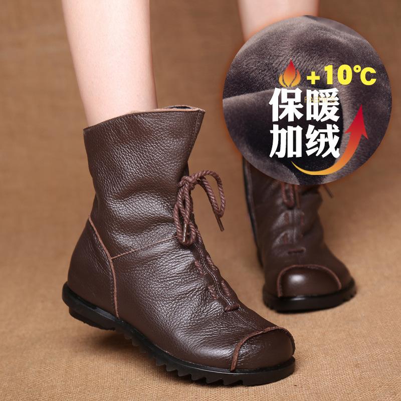 Explosive Retro Original Leather Short Boots Warm Leather Boots 2025 Spring and Autumn New Low Heeled Women's Boots