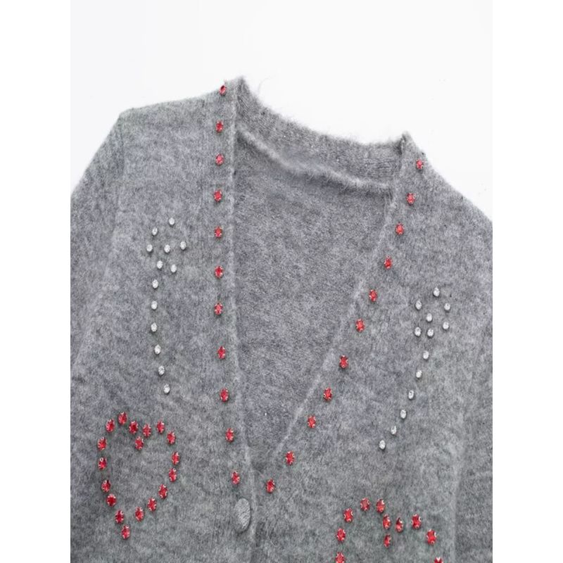 Fashion Style 2024 Spring New Arrival Women's Clothing Easiest for Match Jewelry Decoration Short Sleeve Knitting Cardigan 4331003