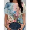 Fashion Women's Flower Short Sleeve Crew Neck T-Shirt 3D Flower Color Printing Tops Daily Wear
