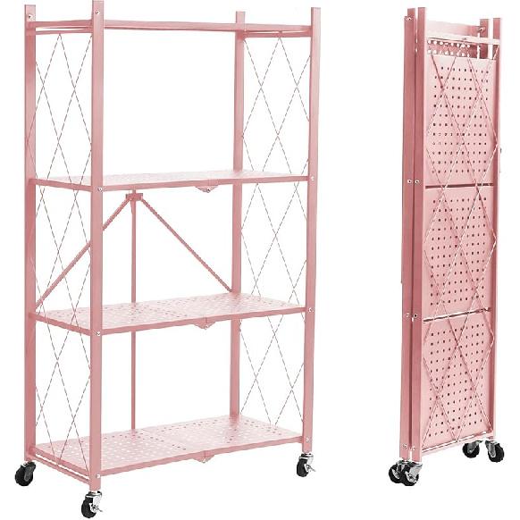 BRIAN & DANY 4-Shelf Foldable Storage Shelves with Wheels, Folding Metal Rack Shelving Unit, Heavy Duty No Assembly Organizer Shelf for Garage,