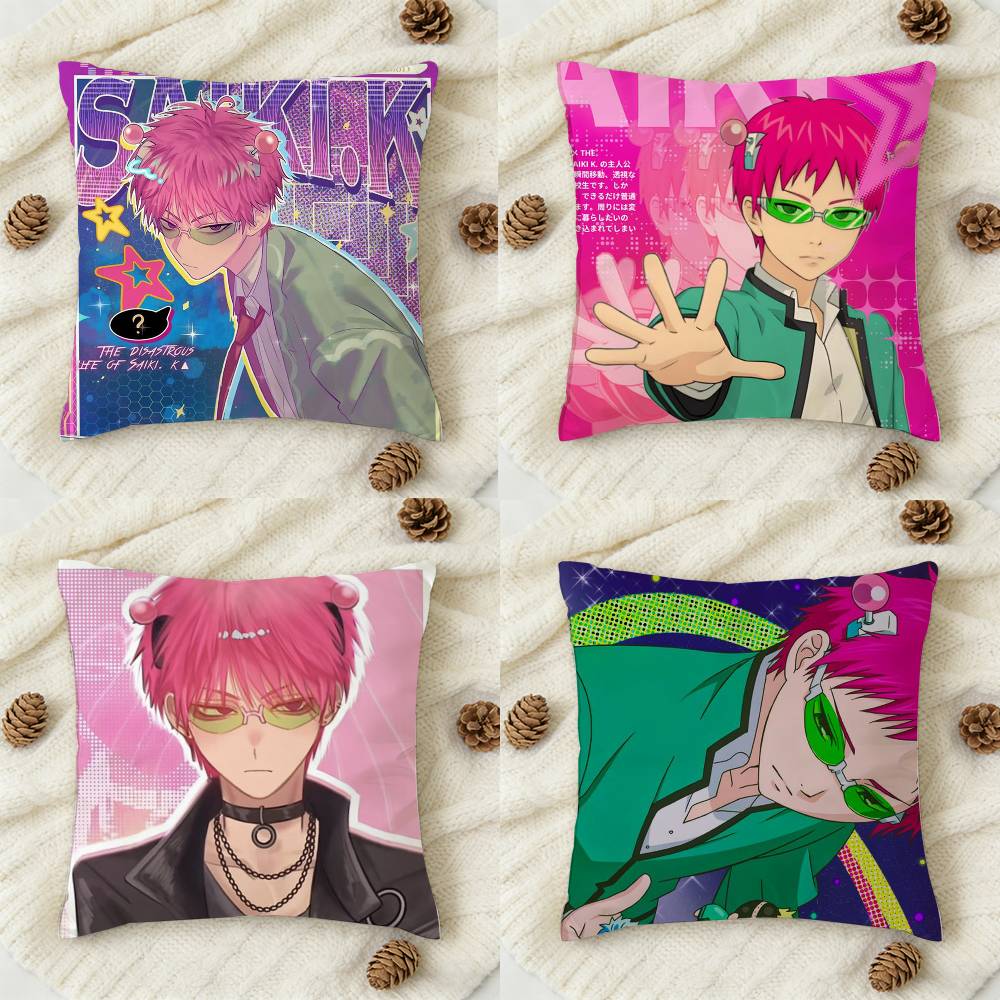 Anime Saiki K Animals Funny Doublesided Printed Square Decorative Cushion Cover for Sofa Living Room Home Decor