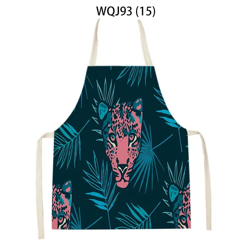 Women Men Plant Flower Leaves Pattern Cleaning Kitchen Aprons Home Cooking Baking Accessories Linen Waist Bibs Home Decor