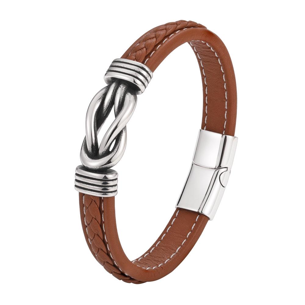 Herren Geflochtenes Lederarmband mit Magnetverschluss aus Edelstahl – Europäisches & Amerikanisches Modeaccessoire