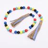 Ins Style Morandi Color Nordic Style Colored Wooden Beads Fringed Hemp Rope Beaded Home Holiday Diy Decoration Pendant