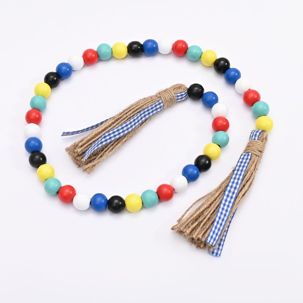 Ins Style Morandi Color Nordic Style Colored Wooden Beads Fringed Hemp Rope Beaded Home Holiday Diy Decoration Pendant