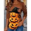 2025 Women Casual Long Sleeve Tops Graphic Halloween Pumpkin Tee Shirts Blouse Crewneck Fall Winter Streetwear Style Pullover