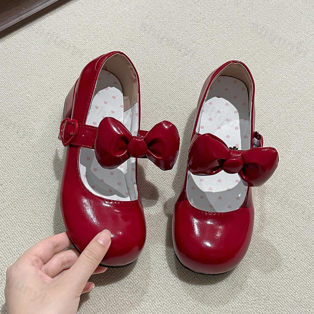 Fashion Fashion Bow Designed Thick Heel Shallow Mouth Single Shoes Women's Summer 2025 New Comfortable Casual Mary Jane Round Toe Pumps