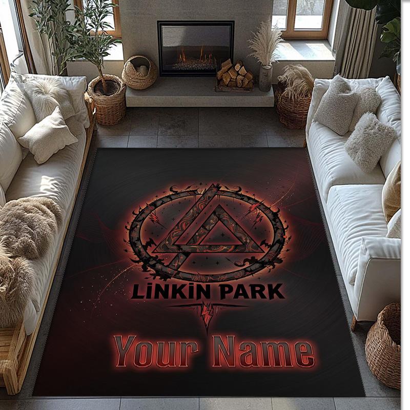 Linkin Park Crystal Velvet Rug, Custom Name Text Personalized Non‑Slip Floor Mat for Home Decor Gift