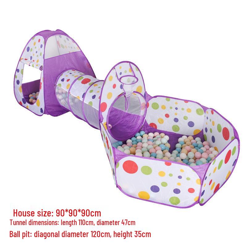 Children's Indoor Three-Piece Play Tent Set with Tunnel and Polka Dot Ball Pit Fence