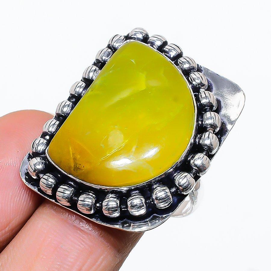 

Natural Green Opal Gemstone Handmade 925 Sterling Silver Gift Ring Size 9.5 s5E75