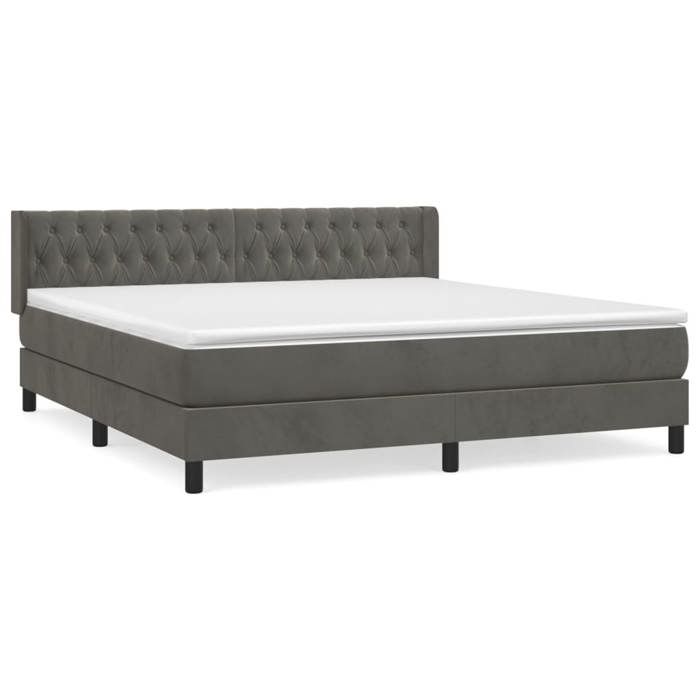 3131148 vidaXL Divan Bed and Mattress Dark Grey 160x200cm Velvet