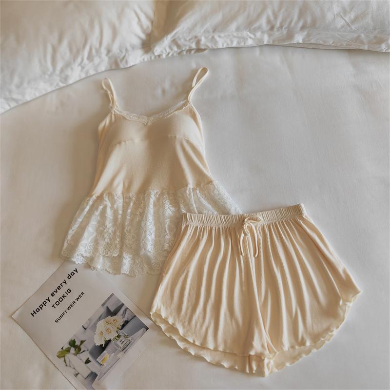 Modal Women's Summer Camisole Pajama Set with Chest Pads - French-Inspired, Sexy, Lightweight Homewear