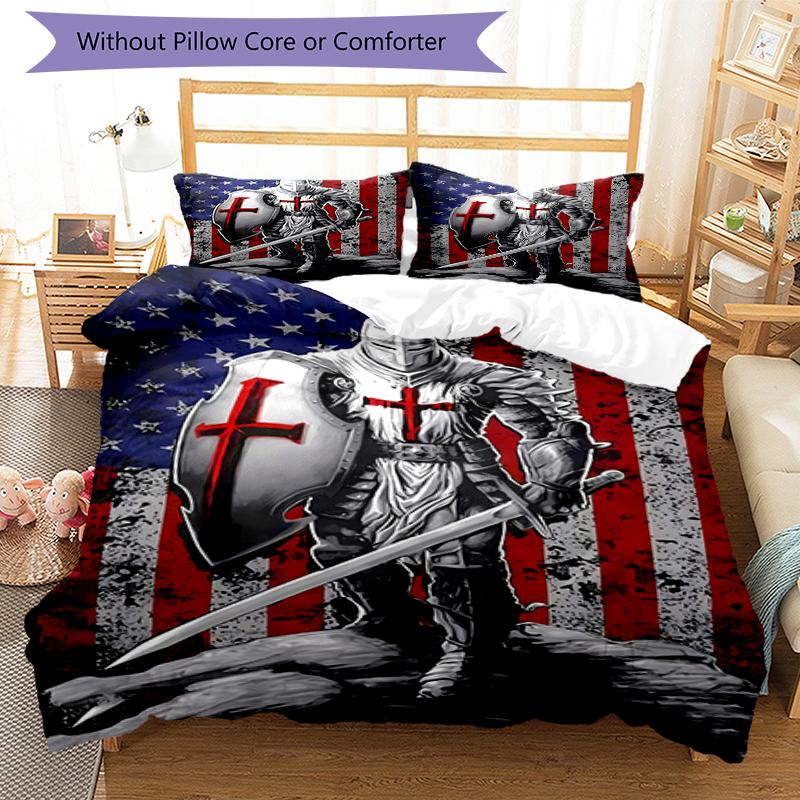 3pcs Knights Templar1 Pattern Bedding Set Duvet Cover Set Includes Duvet Cover &pillowcases, Perfect All Season Bedroom Decoration & Gift