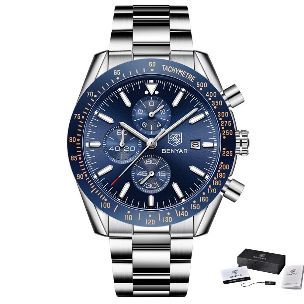 BENYAR BY-5140 Men's Quartz Watch Alloy Case Silicone Strap Fashion Casual 3Bar Waterproof Sports Watch Clock Relogio Masculino