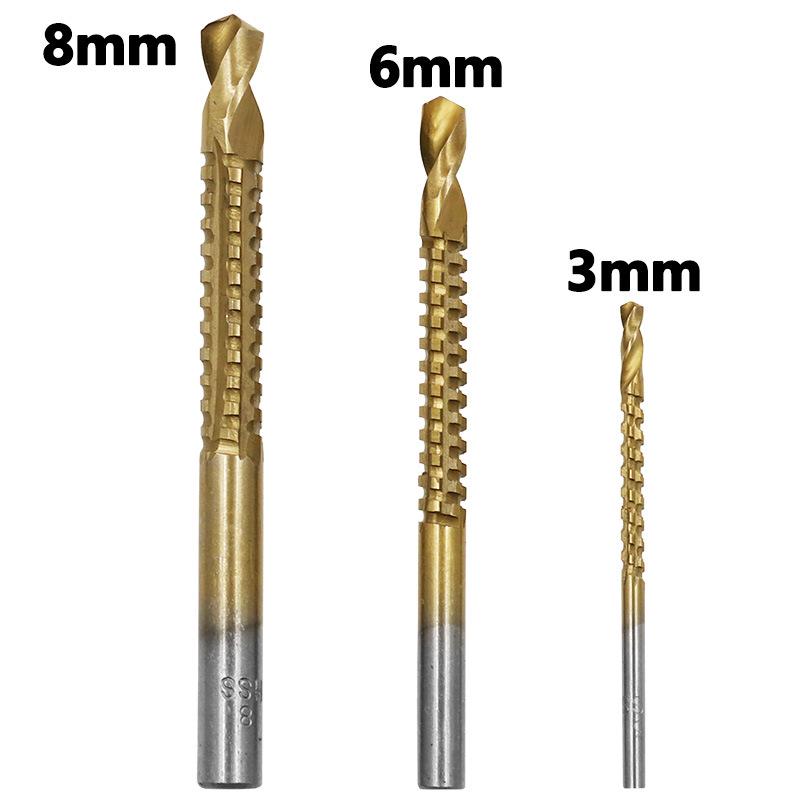6-Piece Titanium-Plated Pagoda Step Drill Bit Set with Triangle Shank for Woodworking and Grooving