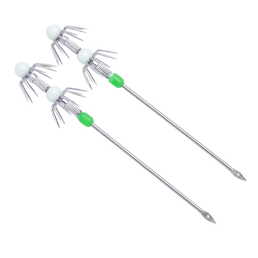 2Pcs Luminous Squid Jig Hooks Double/Single Layer Squid Live Shrimp Hook Stainless Steel Rod Octopus Fishing Hooks