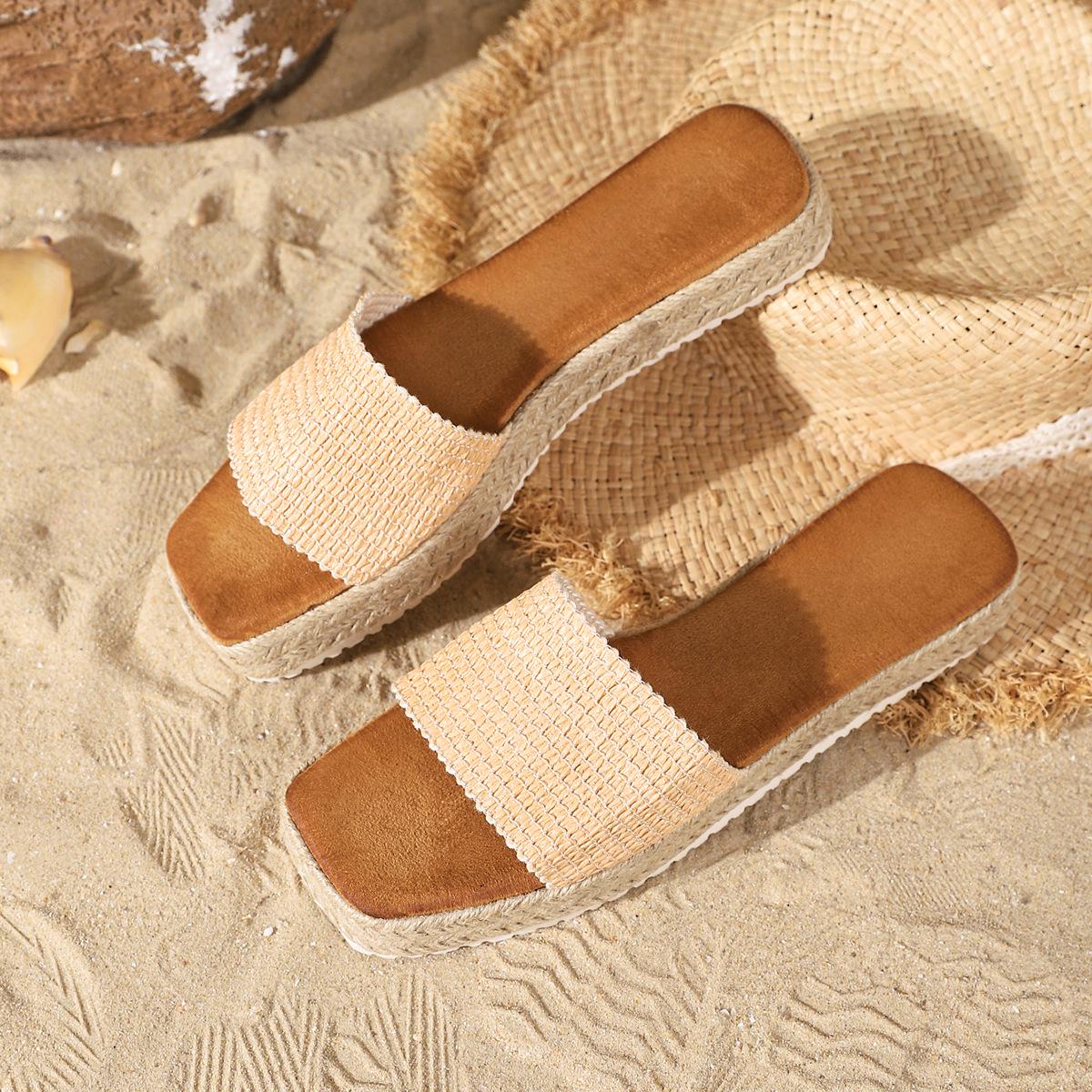 Women s Summer 2026 Cross-Strap Thick-Soled Plus-Size Woven Straw Roman Flip-Flop Sandals 41 абрикосовый