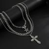 SHIXIN 3 Stück/Set Punk-Stil Stern Jesus Kreuz Anhänger Halskette für Männer Hip Hop Stapelbar Mehrschichtig Dicke Kette Choker Halskette