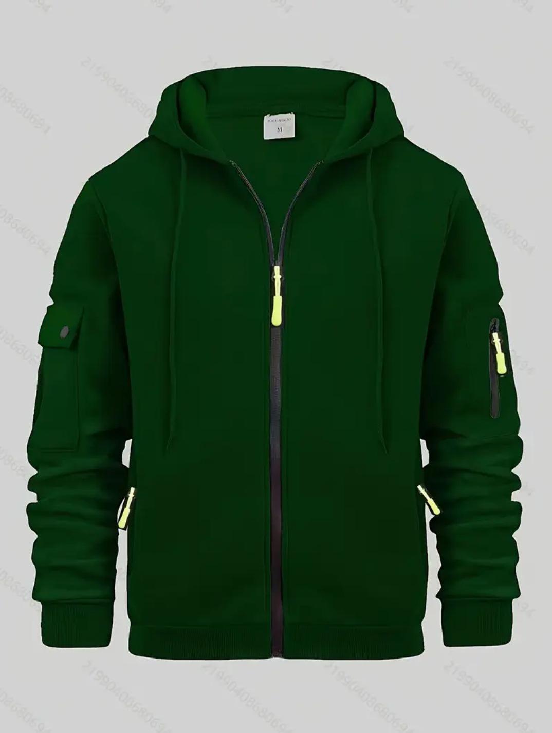 

Men s European & American Zipper Hoodie with Arm Pocket - Autumn/Winter Fashion Casual Top XL