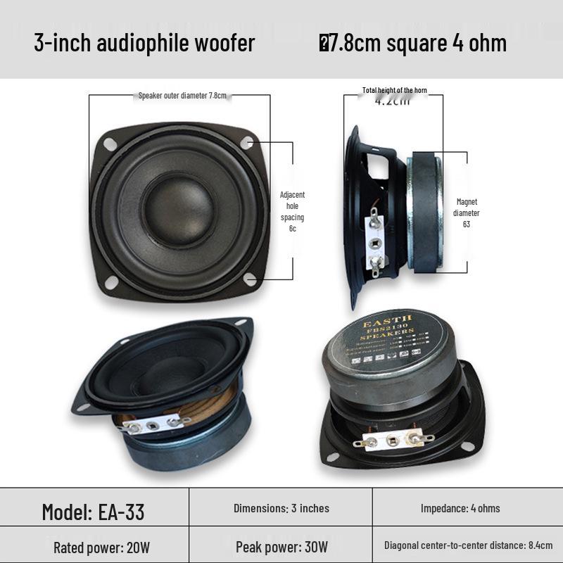 

3-inch Subwoofer & 4-inch Full-Range Speaker Set, 4/8 Ohm, 3/10W - Sound System Accessories