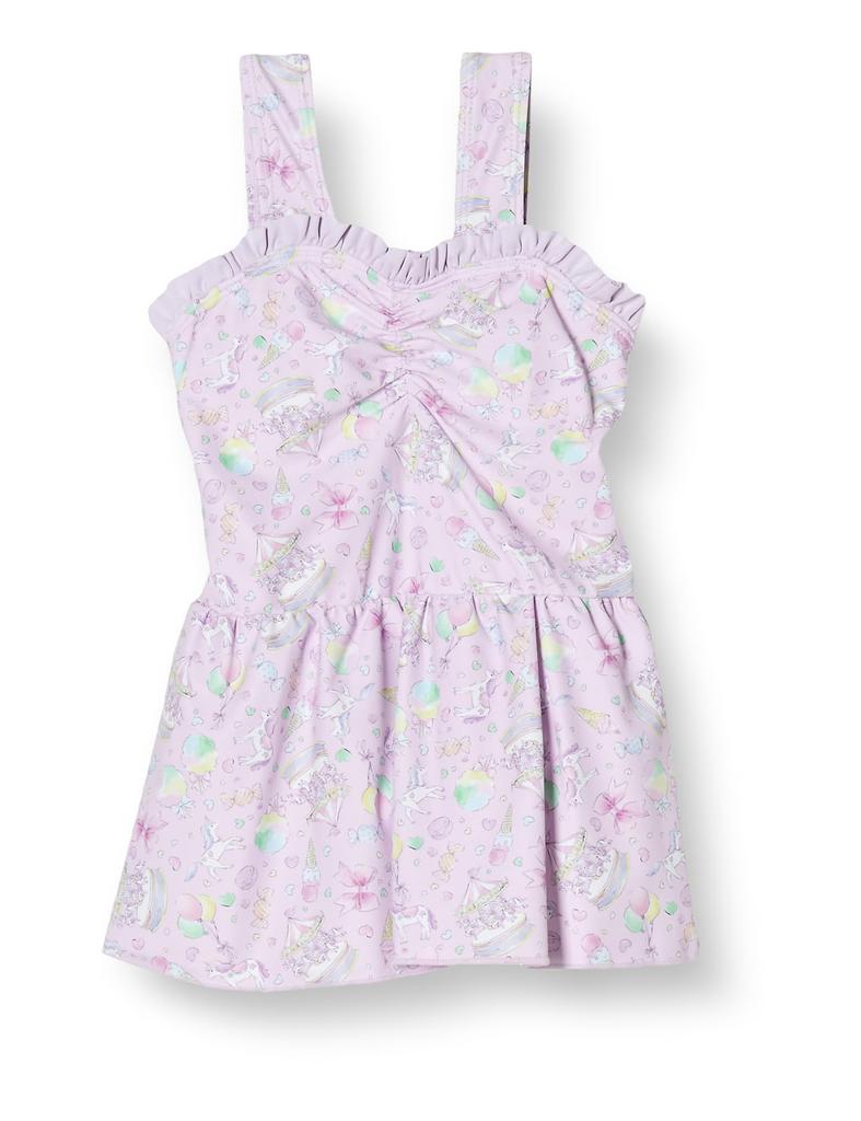 Kids Foret One-Piece Swimsuit, 23KF Unicorn Open Back Swimsuit, RA 100, Girls, Lavender