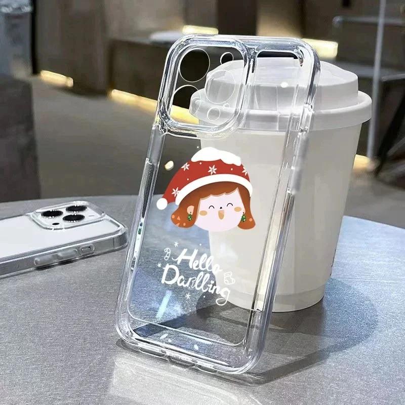 Soft Clear Phone Case For iPhone 17 16 11 12 13 14 15 Pro Max XS XR X 7 8  Cute Cartoon Santa Claus Elk Snowman Christmas Cover
