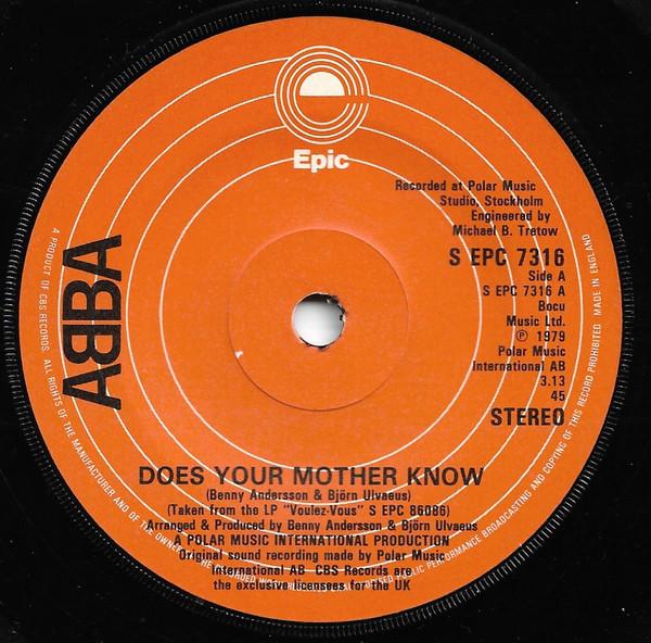 

7inch Record ABBA Does Your Mother Know SEPC7316 Epic 1979 UK Pop Used