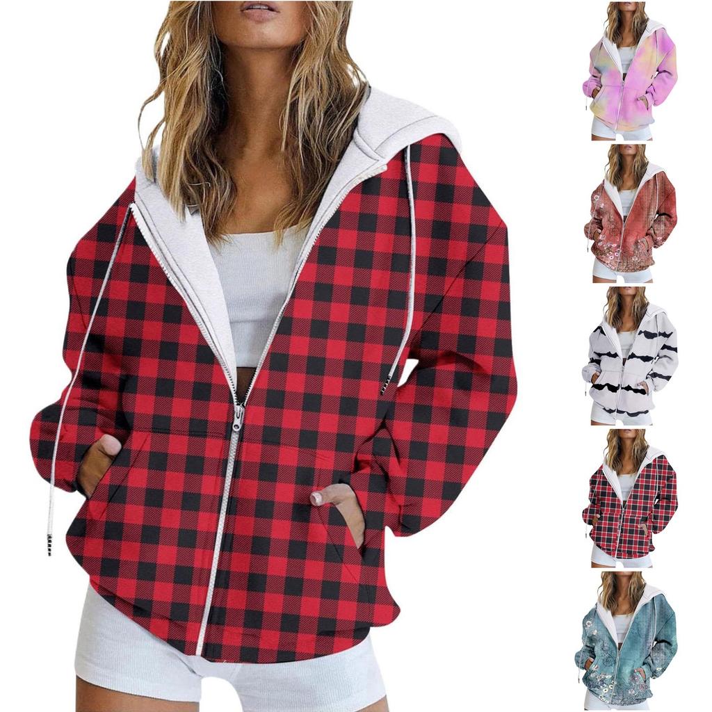 Veste zippée dégradée mode Sweat à capuche pour femme Automne et Hiver Sweat à capuche décontracté Sweat à capuche zippé Manteau chaud pour femme Hauts