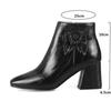 Autumn Winter Women's Ankle Boots Square Toe Winter Shoes Sweet Flower Black Red Handmade Short Boot Ladies Shoes Large Size 45