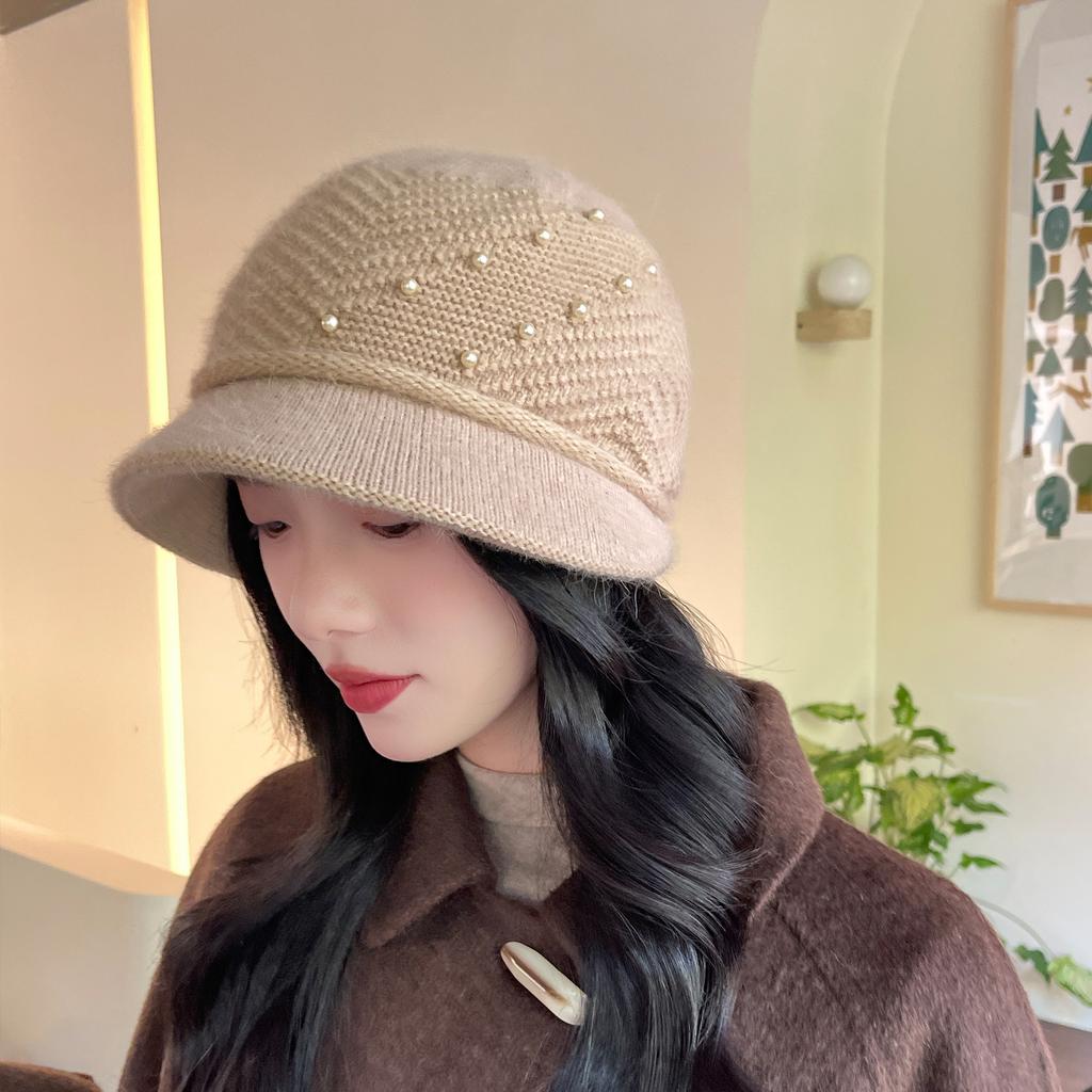 Elegant Winter Knitted Bucket Hat for Middle-aged Women Thickened Warm Beanie Mother's Gift Basin Cap