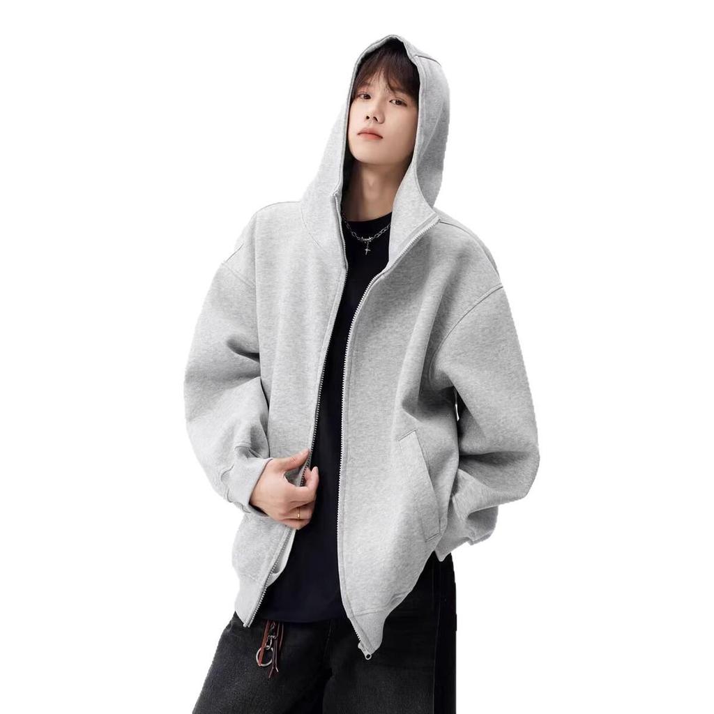 Trendy American High Street Double Zipper Basic Heavyweight Loose Cardigan Hoodie