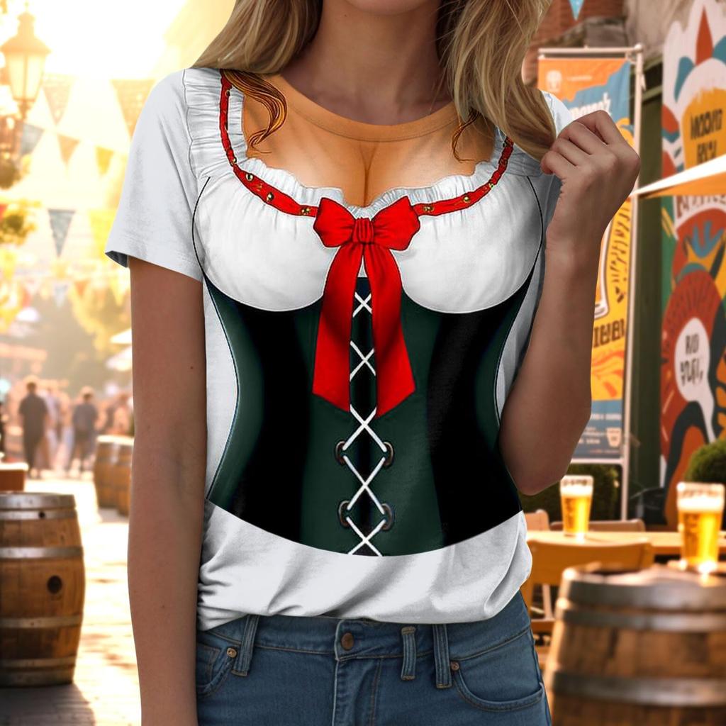 Womens Casual Pullover T Shirt Short Sleeve Round Neck Top Oktoberfest Beer Festival Print Tee Shirt
