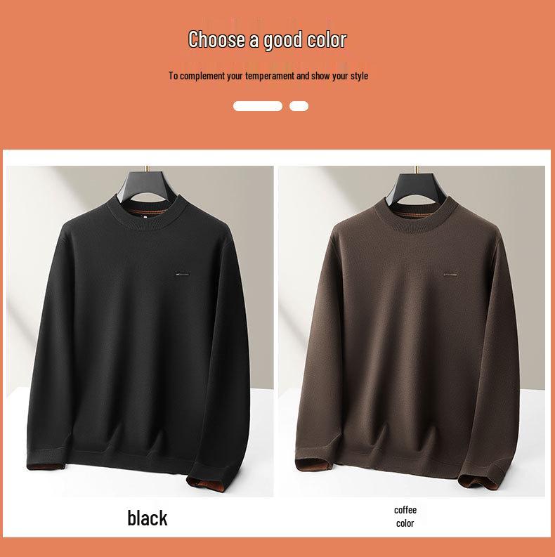 2025 Autumn-Winter Men's Plus Size Velvet Thick Sweater, Casual Round-Neck Warm Knitwear