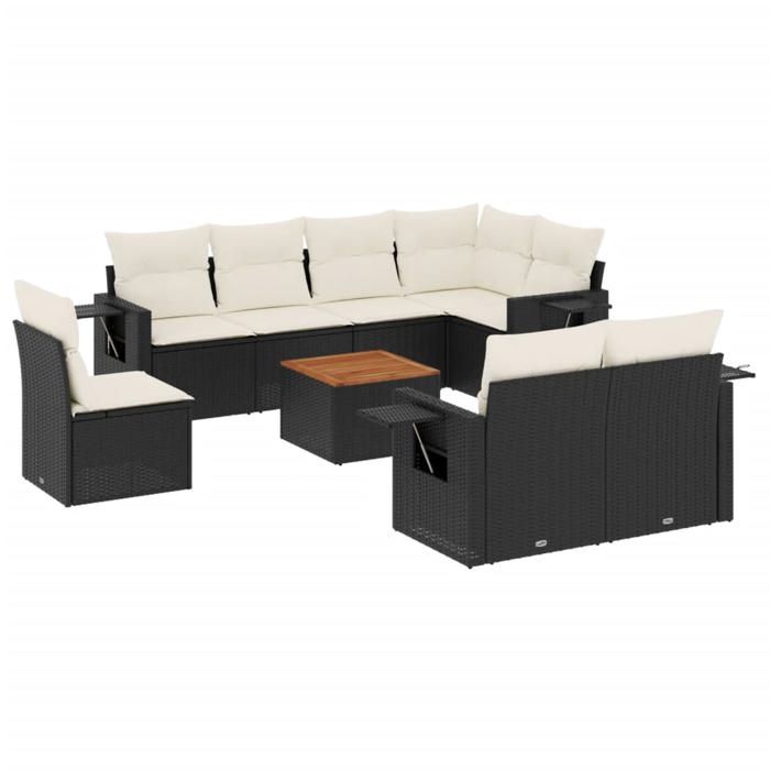 VidaXL Salon de Jardin avec Coussins 9 pcs, Canapés de Terrasse, Ensemble de Meubles de Patio, Mobilier d'Extérieur, Noir 3256987