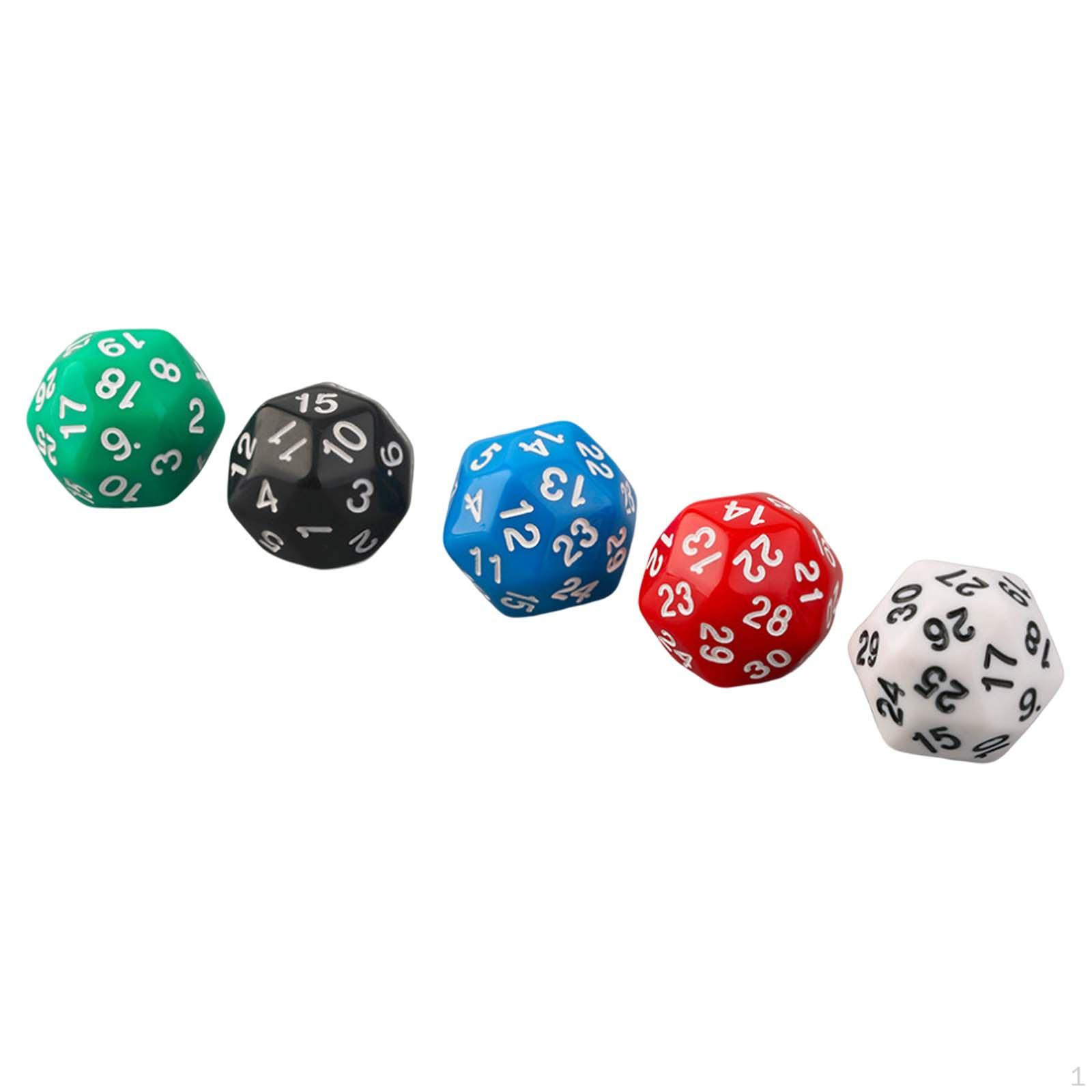 5Pcs Acrylic Polyhedral Dice, 30 sides,Acrylic Multi Sided Game Dice Set, Entertainment Toys,
