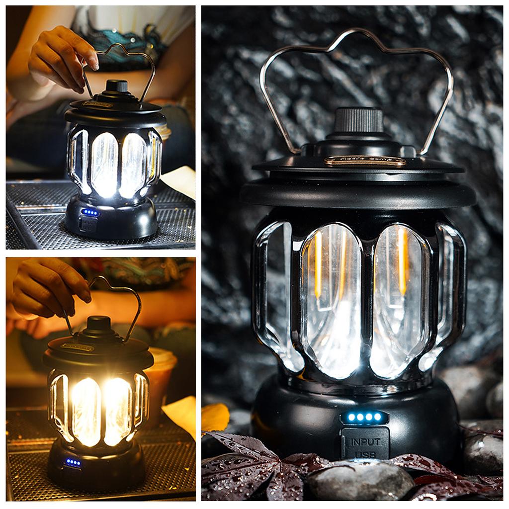 Rechargeable Vintage Lantern LED Metal Hanging Lantern Table Lamp for Indoor Outdoor Camping