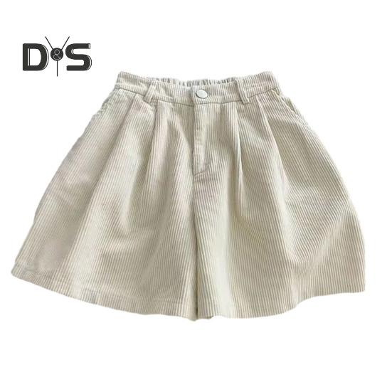 Vintage-Cord-Damen-Shorts, elastisch, hohe Taille, Knopf, Reißverschluss, Shorts, Taschen, weites Bein, kurze Hose