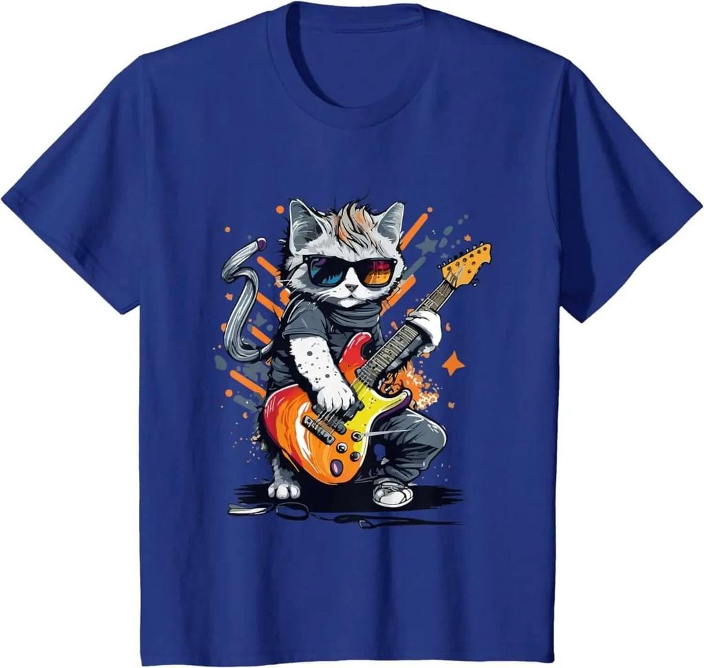 Unisexs Rock Cat Pattern Short Sleeve TShirts Funny 3D Guitar Cat Print Casual T Shirt Outdoor Unisex Unisex Y2k Tops Summer Clothing