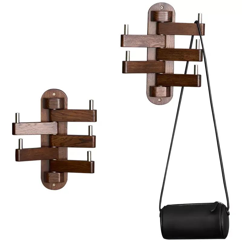 Wall Wood Coat Racks 5 Hooks Room Entrance Foldable Wall Mounted Clothes Racks Wardrobe Living Room Cabinets Hanging Accessories