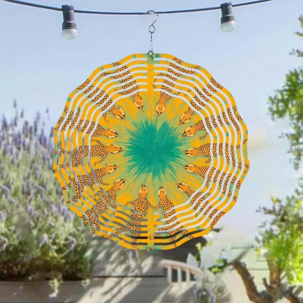 Vibrant Leopard Floral Wind Chime 10 Inch Metal Rotating 360 Degree for Garden Balcony Decor All Season Holiday Gift