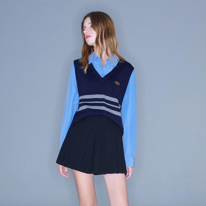 

Sancai 2025 Осенний трикотажный свитер-пэчворк с лацканами, имитирующий двойку, для женщин S (155/80A)