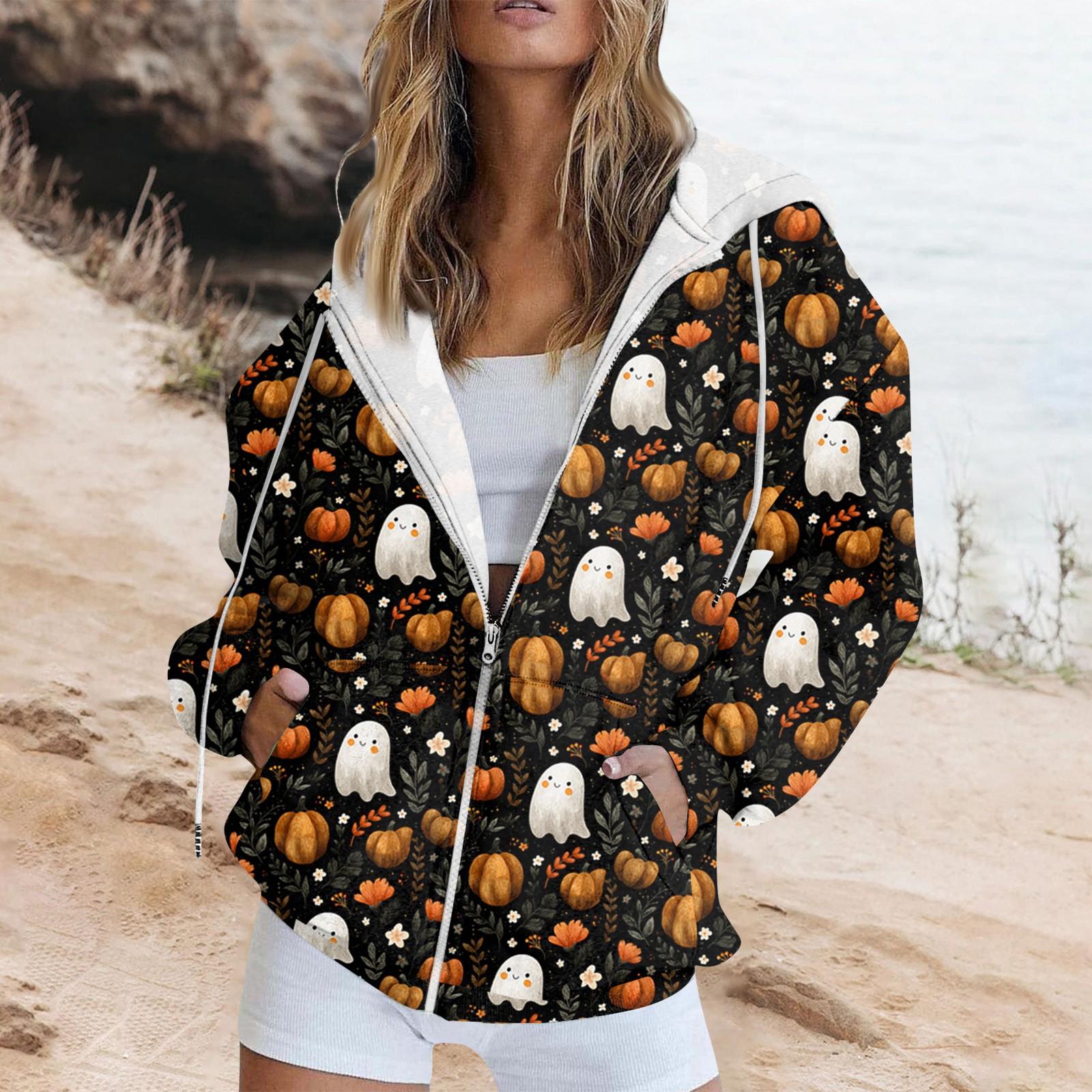 

Женская модная повседневная толстовка с принтом на Хэллоуин, длинный рукав с карманом, кардиган, куртка, пальто с капюшоном на молнии L армия зеленый