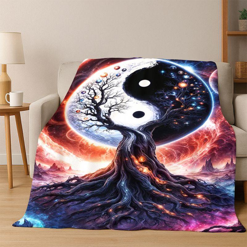 Tree of Life Nordic Mythology Yggdrasil Nature Cartoon Flannel Blanket Soft Throw Blanket for Bedroom Living Room Bed Travel Kid